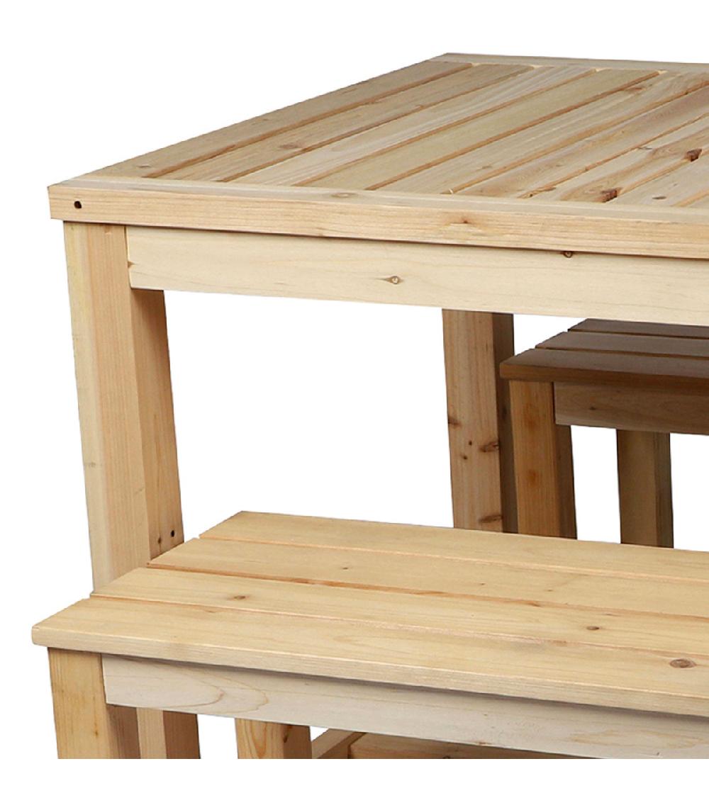 Wadiga Set Table + 2 Bancs De Jardin En Bois De Sapin 150x80x77cm