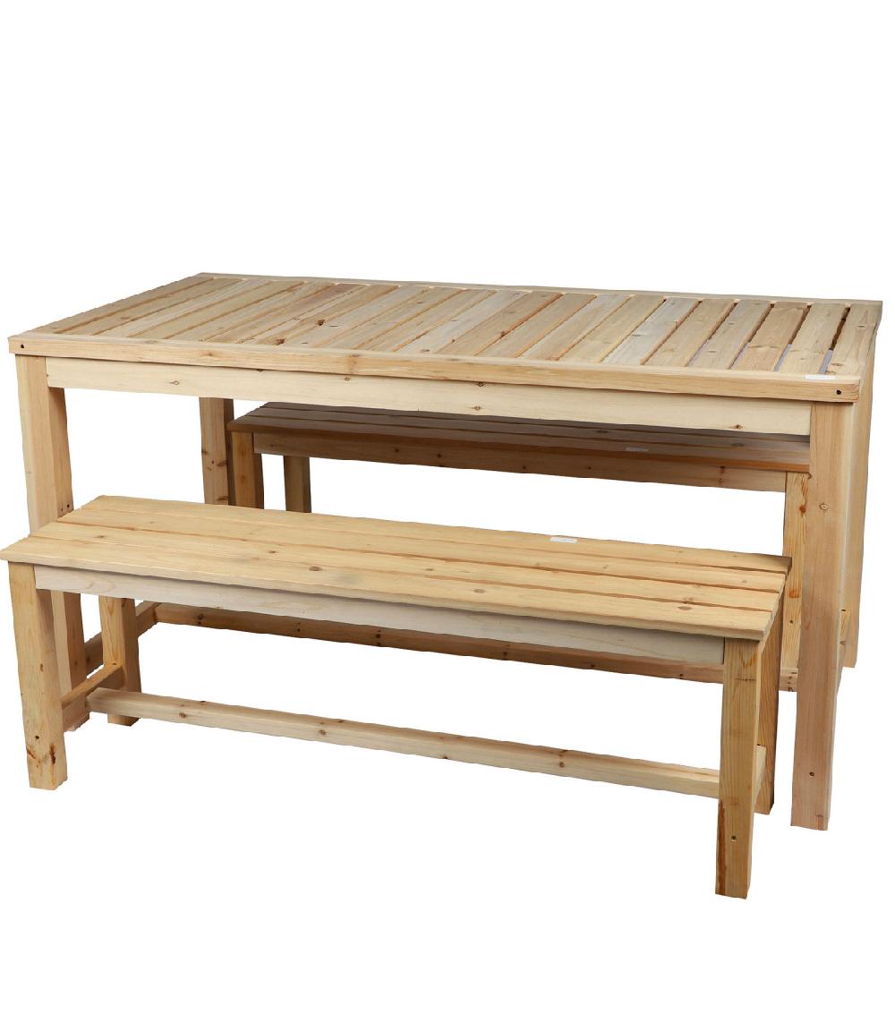 wadiga Set table + 2 bancs de jardin en bois de sapin 150x80x77cm