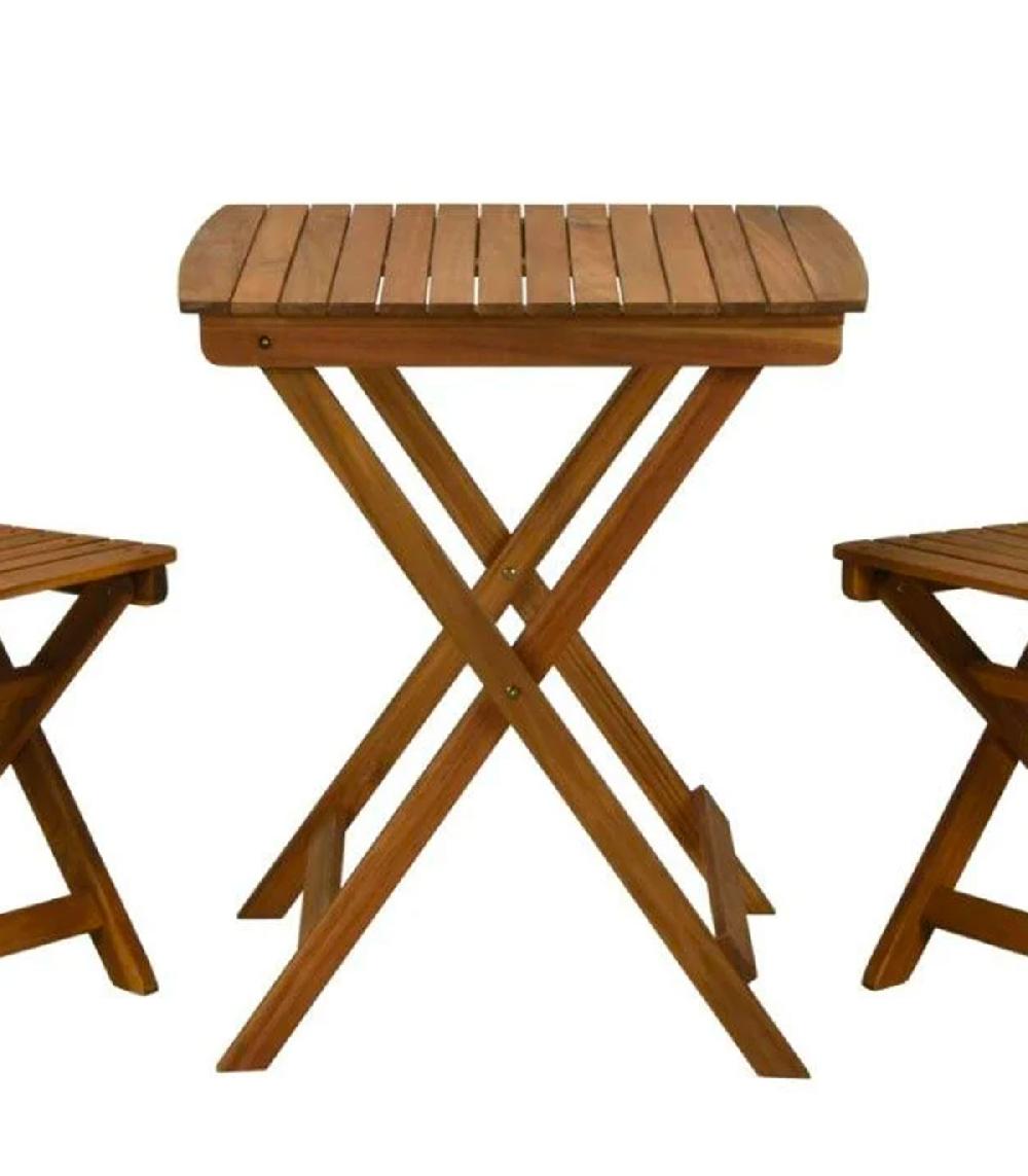 Wadiga Set Table + 2 Chaises De Jardin Pliable En Bois D'acacia