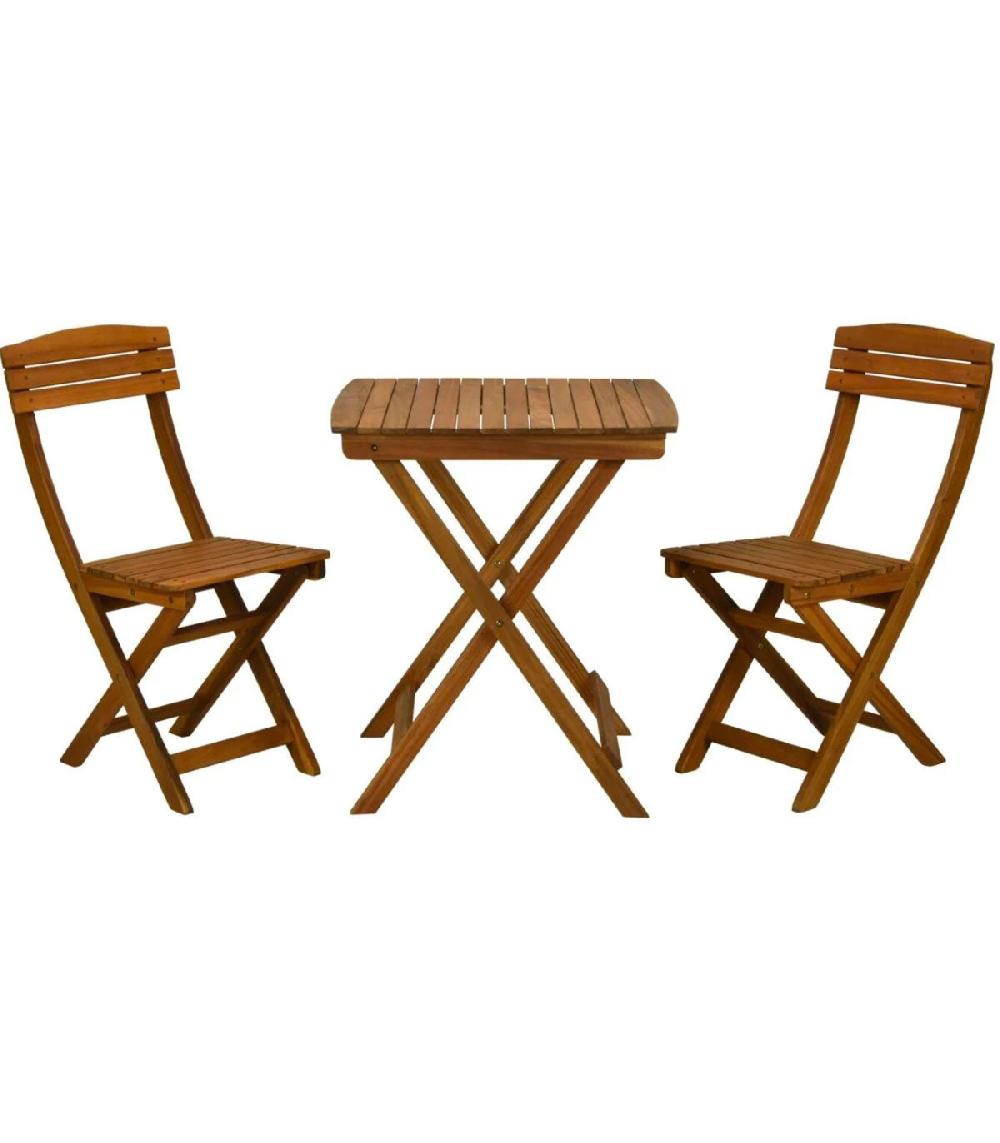 wadiga Set table + 2 chaises de jardin pliable en bois d'acacia