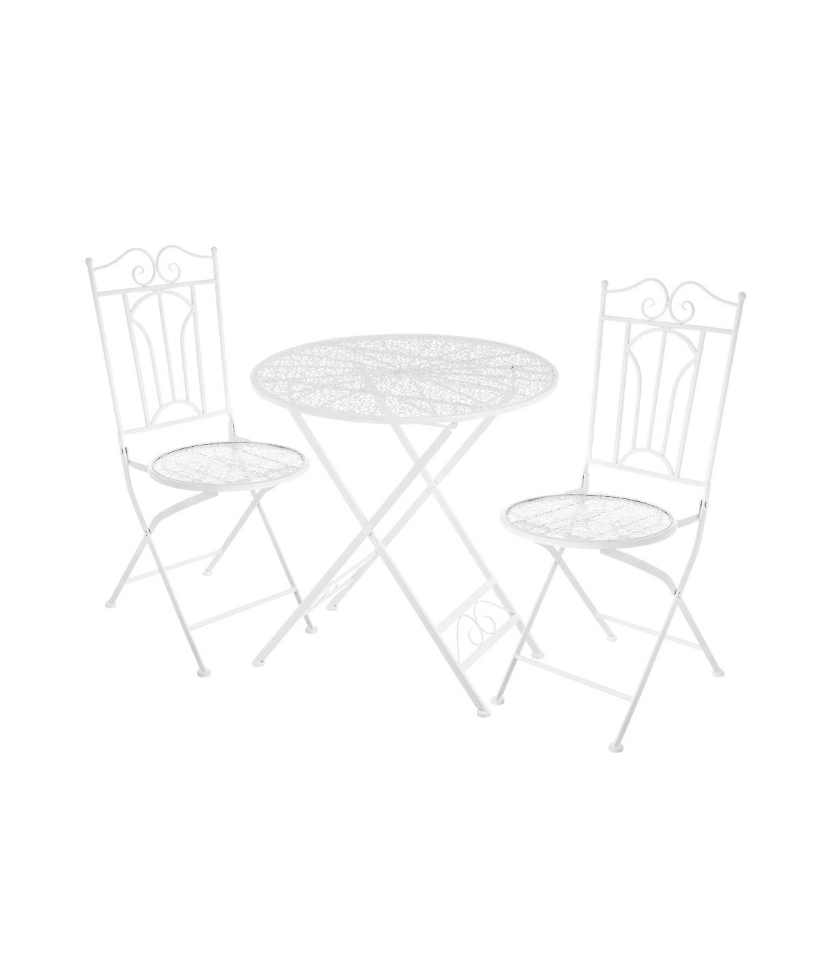 wadiga Set Table + 2 Chaises de Jardin Pliable en Métal Blanc