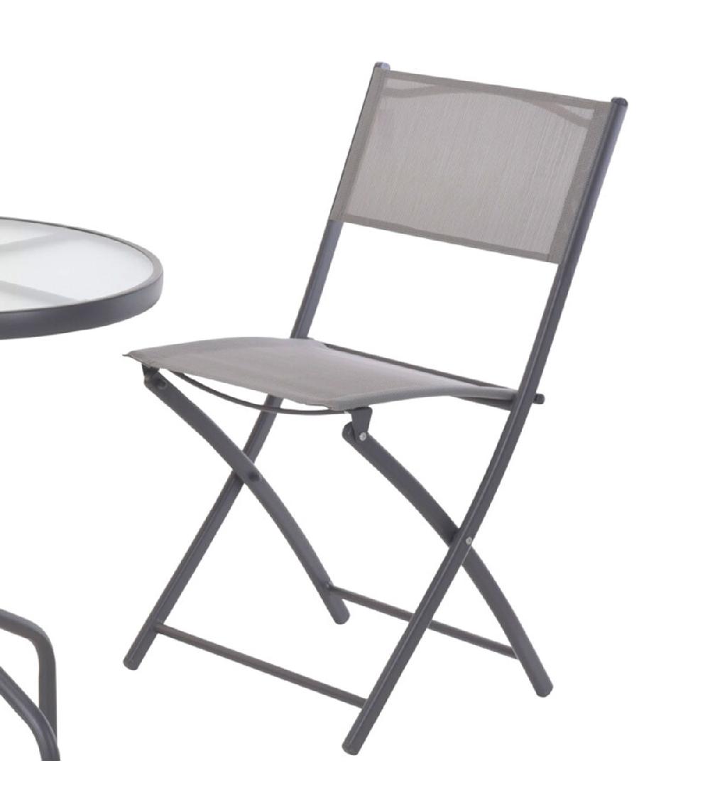 Wadiga Set Table + 2 Chaises De Jardin Pliable En Métal Gris