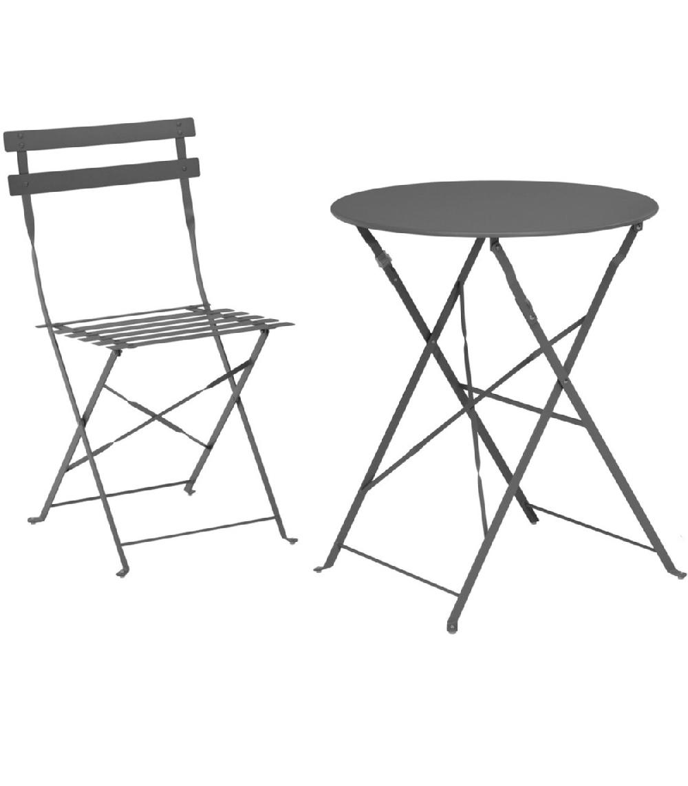Wadiga Set Table + 2 Chaises De Jardin Pliable En Métal Gris