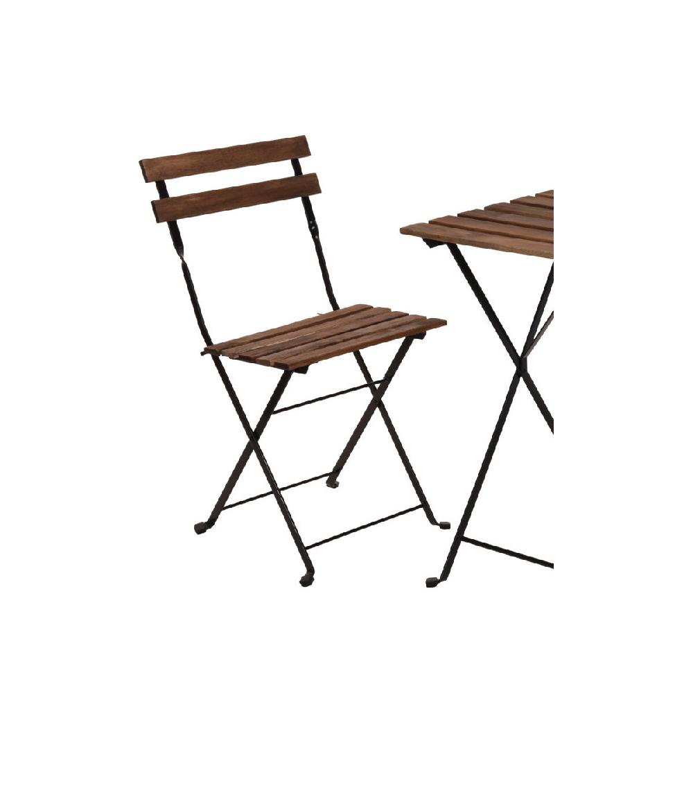 Wadiga Set Table + 2 Chaises De Jardin Pliable En Métal Noir Et Bois