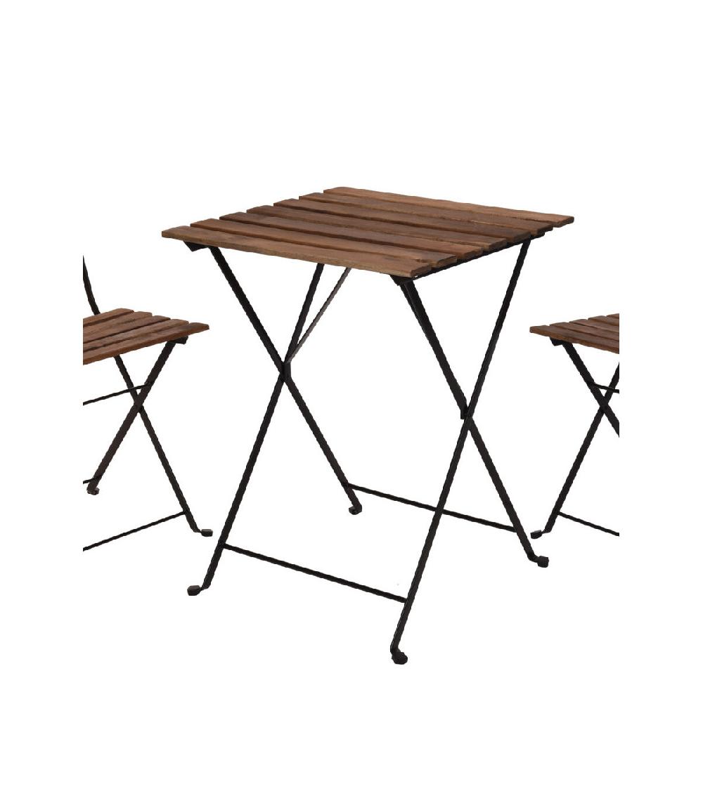 Wadiga Set Table + 2 Chaises De Jardin Pliable En Métal Noir Et Bois