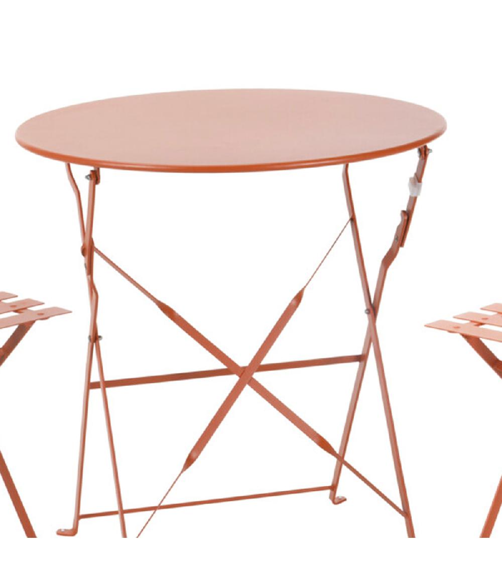 Wadiga Set Table + 2 Chaises De Jardin Pliable En Métal Terracotta Bistrot