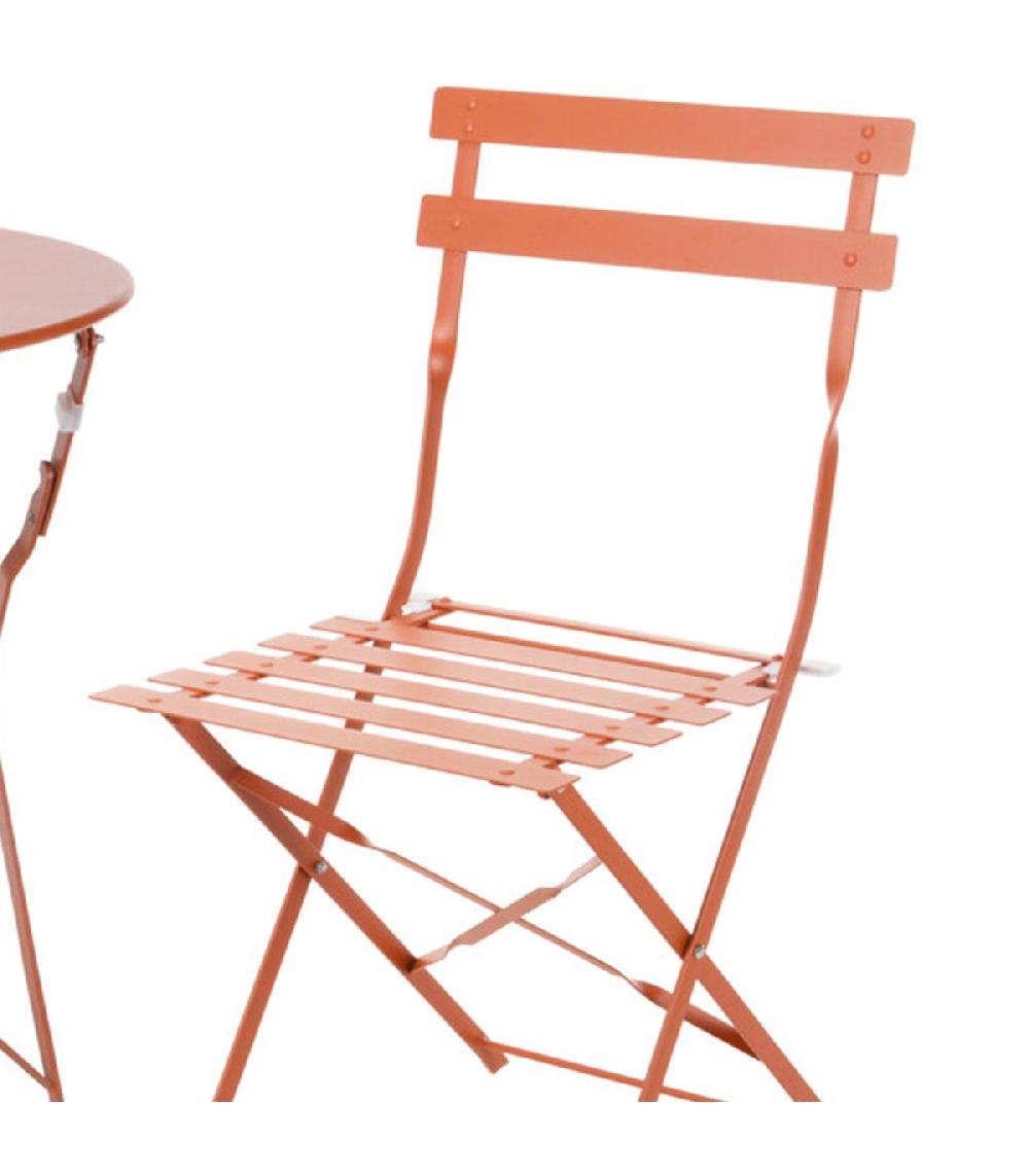 Wadiga Set Table + 2 Chaises De Jardin Pliable En Métal Terracotta Bistrot