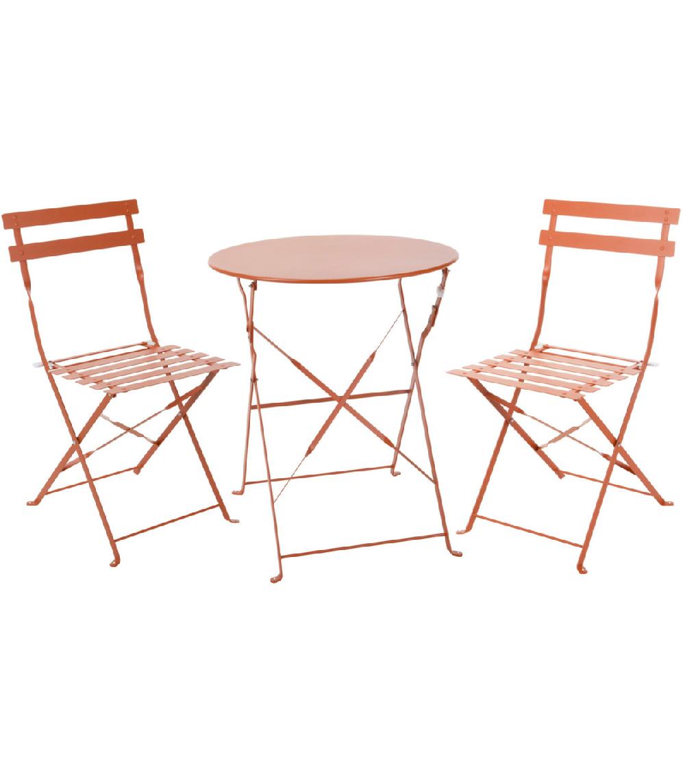 wadiga Set table + 2 chaises de jardin pliable en métal terracotta Bistrot