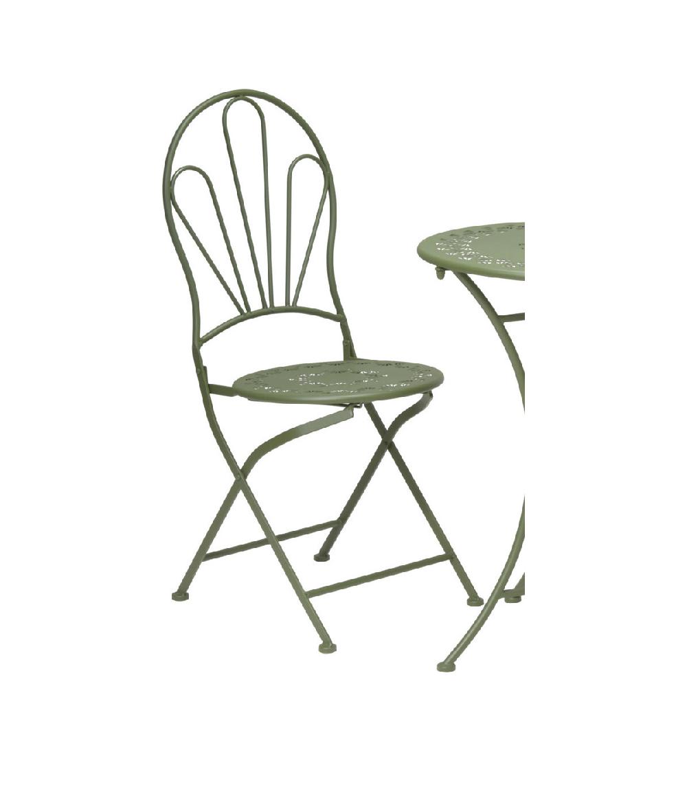 Wadiga Set Table + 2 Chaises De Jardin Pliable En Métal Vert Bistrot