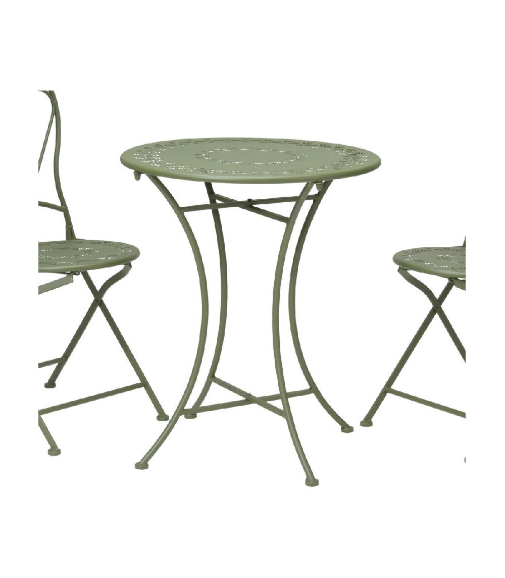 Wadiga Set Table + 2 Chaises De Jardin Pliable En Métal Vert Bistrot