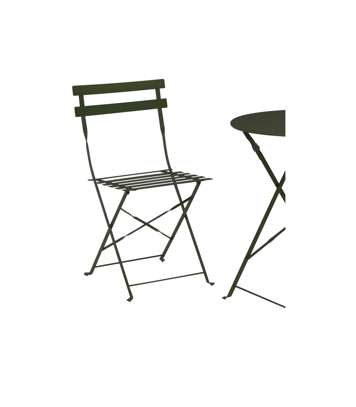 Wadiga Set Table + 2 Chaises De Jardin Pliable En Métal Vert Foncé Bistrot