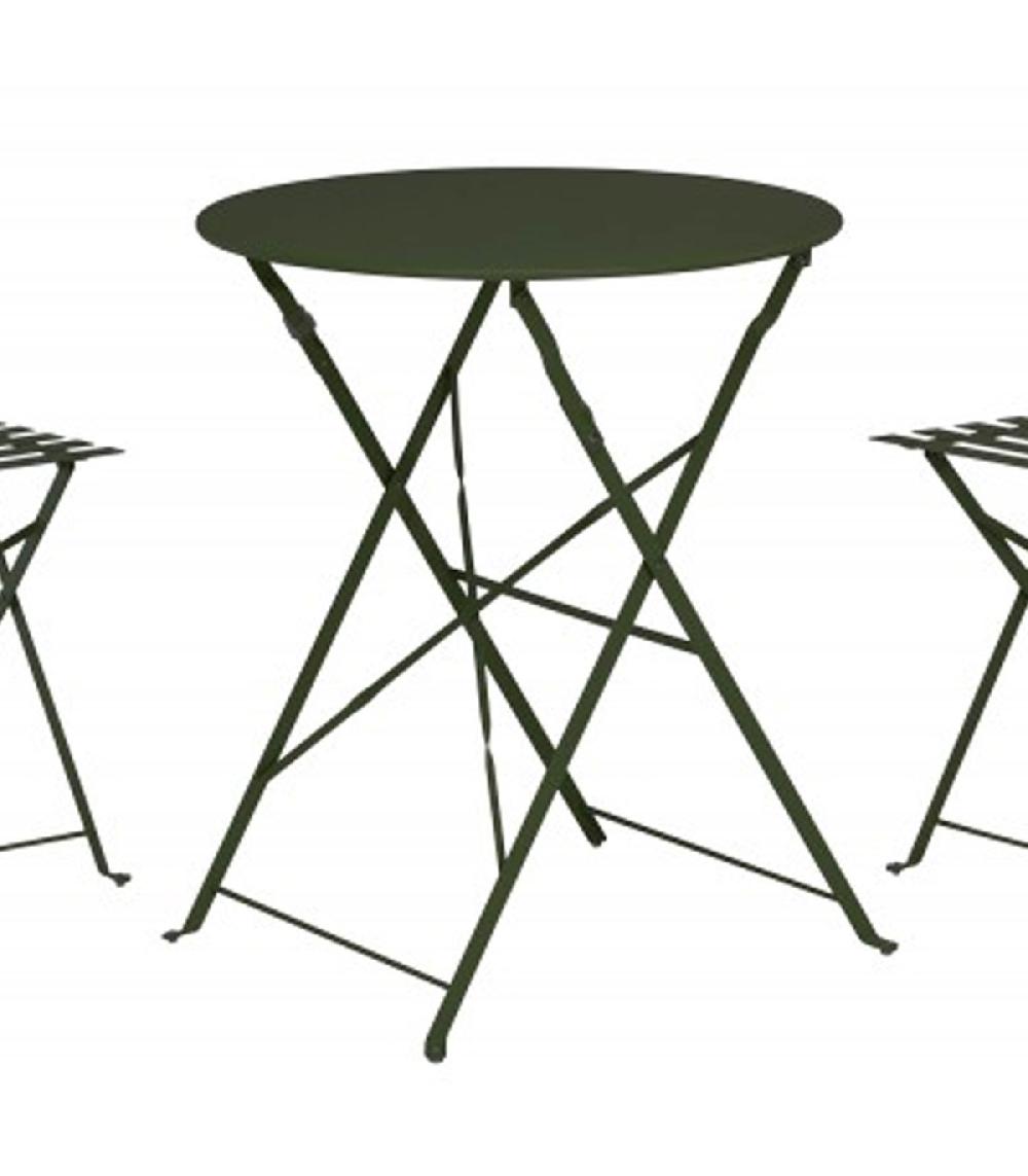 Wadiga Set Table + 2 Chaises De Jardin Pliable En Métal Vert