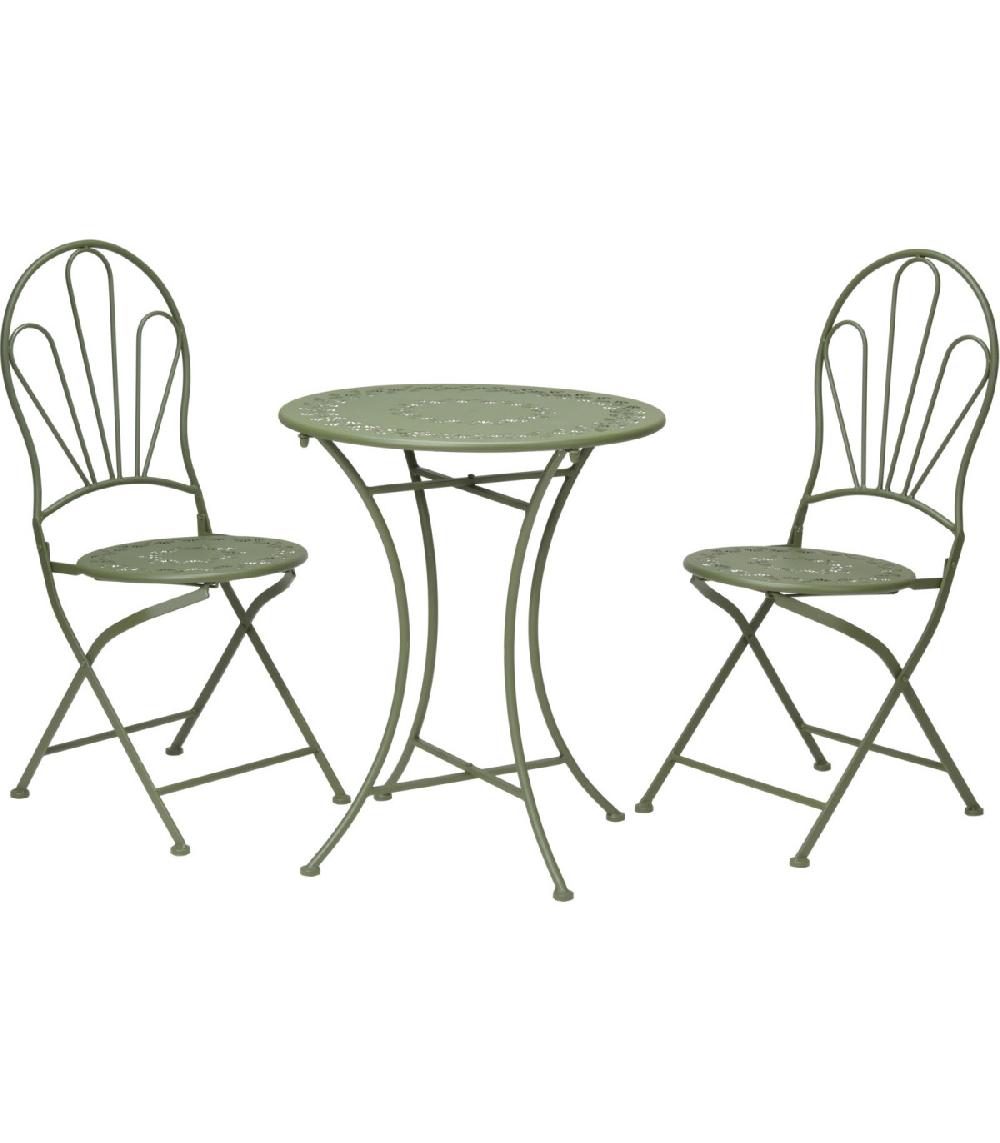 wadiga Set table + 2 chaises de jardin pliable en métal vert Bistrot