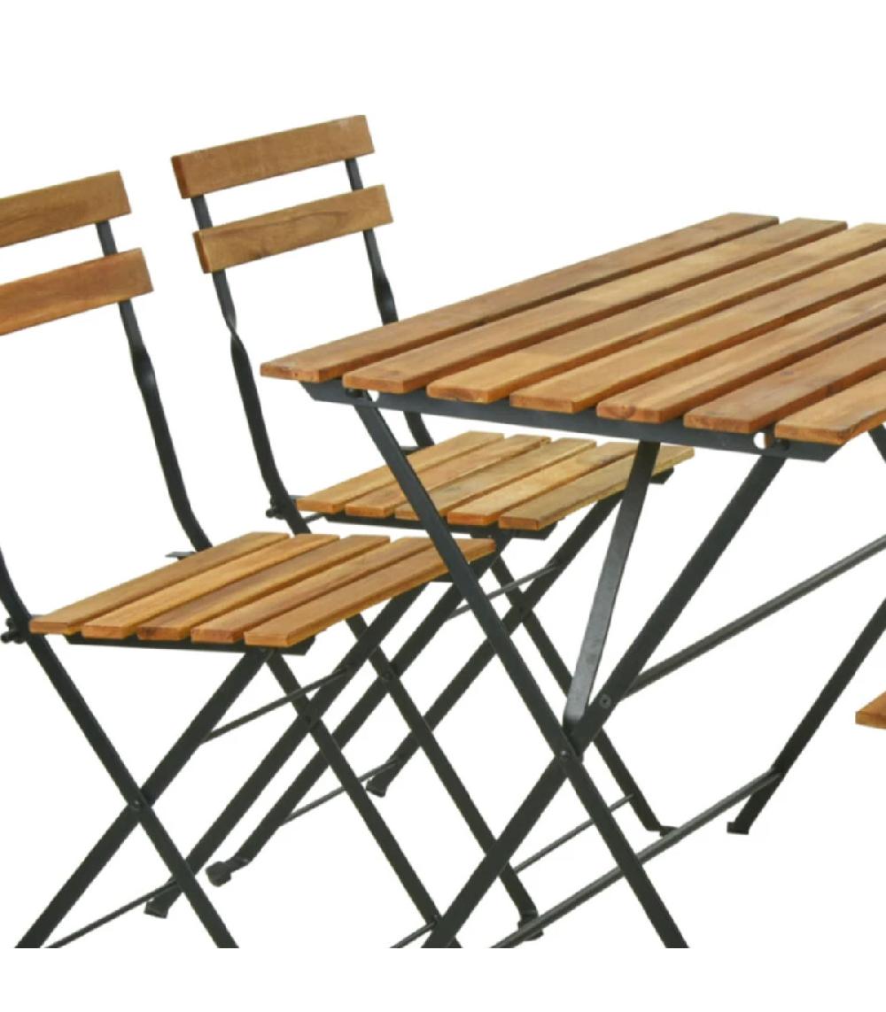 Wadiga Set Table + 4 Chaises De Jardin Pliable En Métal Noir Et Bois
