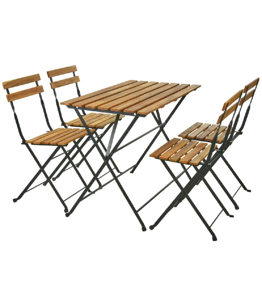 wadiga Set table + 4 chaises de jardin pliable en métal noir et bois