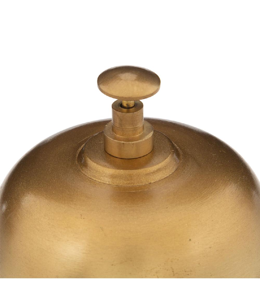 Wadiga Sonnette De Comptoir Socle Bois De Manguier Et Métal Doré 10x10x12.5cm
