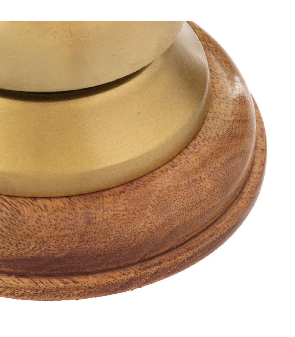 Wadiga Sonnette De Comptoir Socle Bois De Manguier Et Métal Doré 10x10x12.5cm