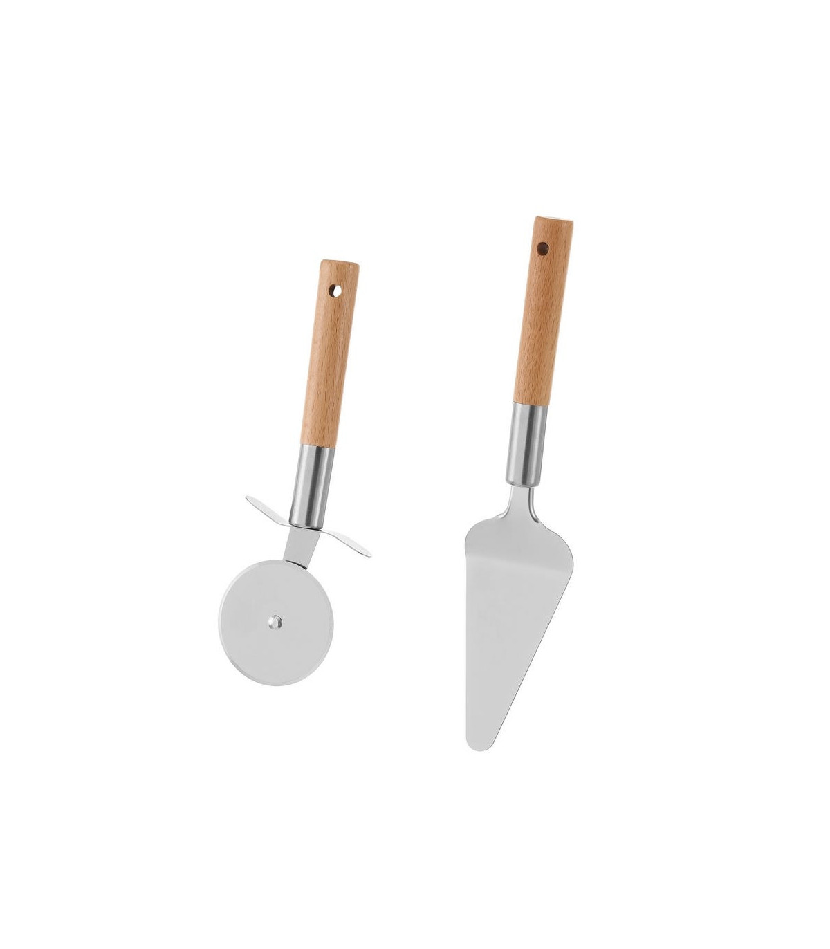 wadiga Spatule + roulette à pizza en bois hêtre et métal chromé