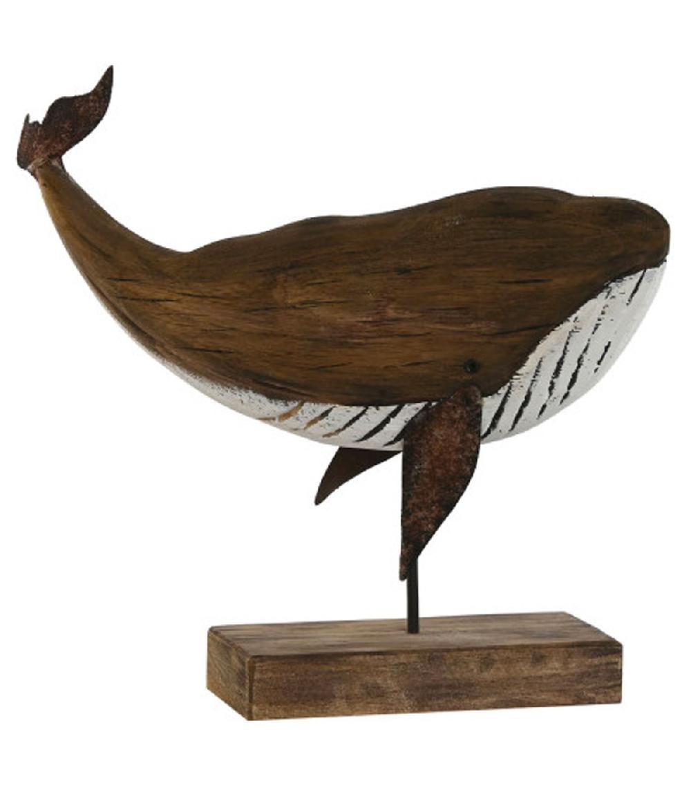 wadiga Statue déco à poser bois et métal baleine 29x6.5x26cm
