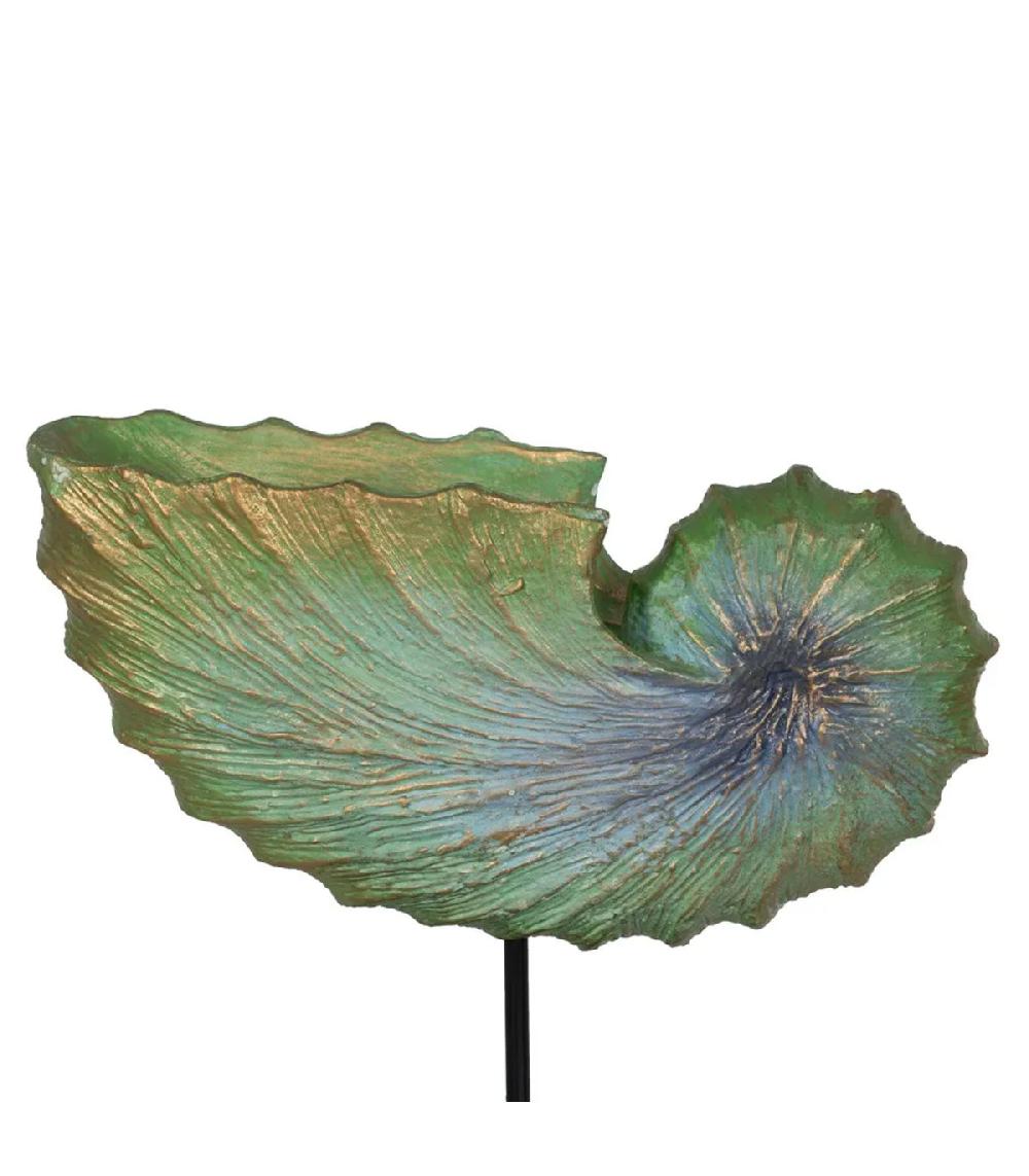 Wadiga Statue Déco à Poser Escargot De Mer En Bois D'albasia Et Métal 30x12x30cm