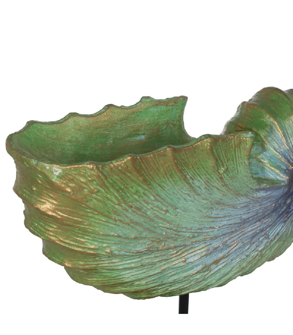 Wadiga Statue Déco à Poser Escargot De Mer En Bois D'albasia Et Métal 30x12x30cm