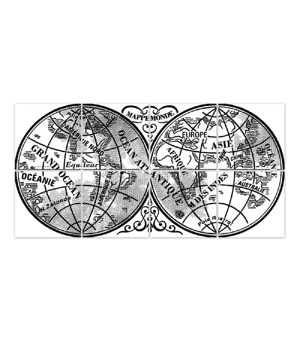 wadiga Stickers pour Carrelage Noir et Transparent Mappemonde - Set de 8
