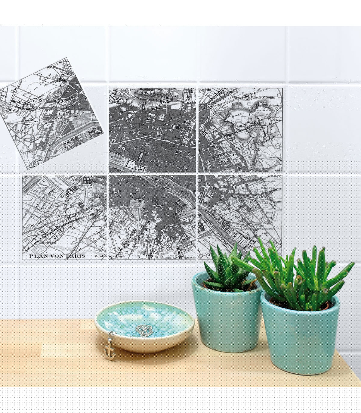 Wadiga Stickers Pour Carrelage Noir Et Transparent Paris - Set De 6