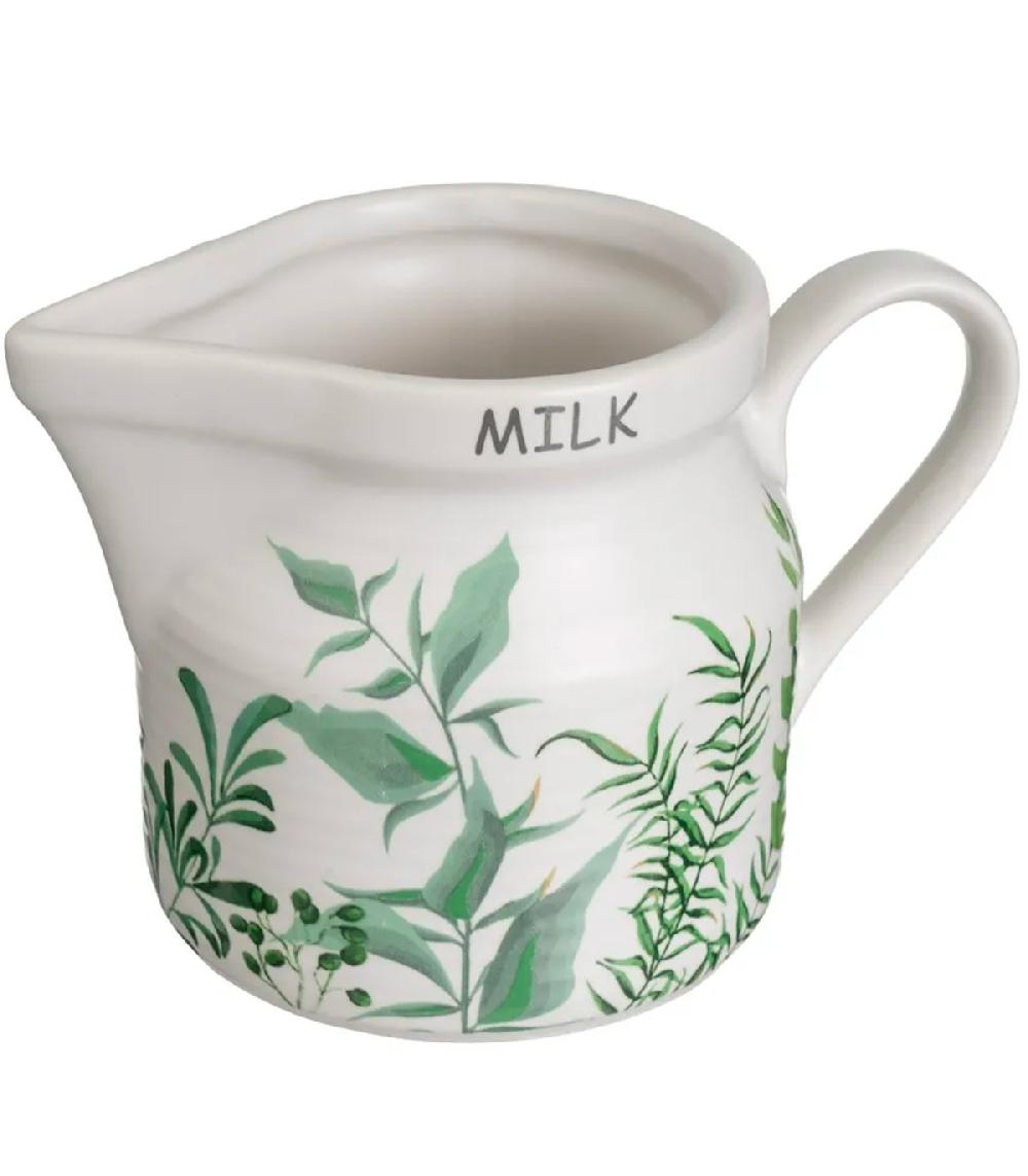 Wadiga Sucrier + Pot à Lait En Céramique Blanche Motif Feuillage