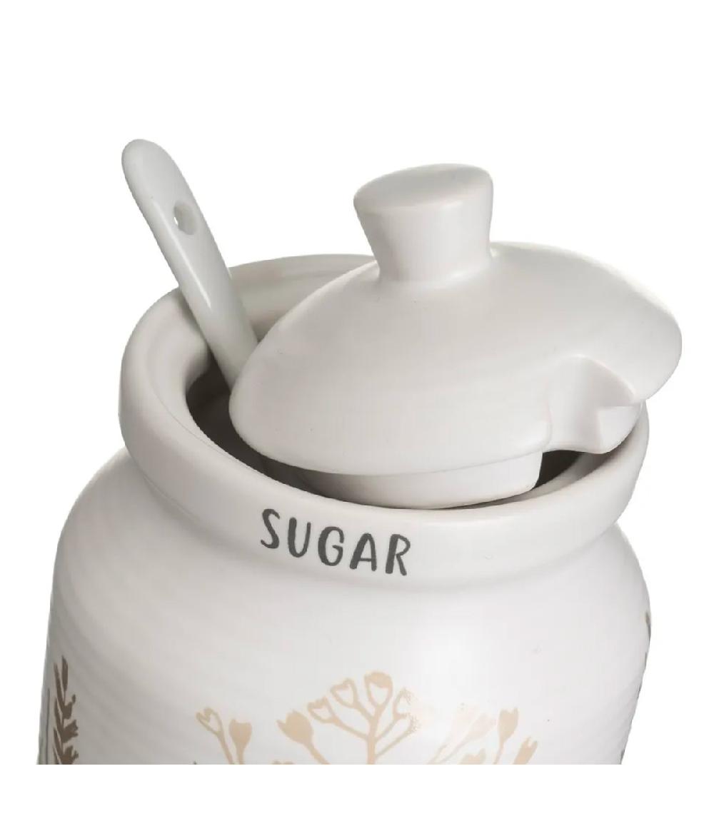 Wadiga Sucrier + Pot à Lait En Céramique Blanche Motif Herbes