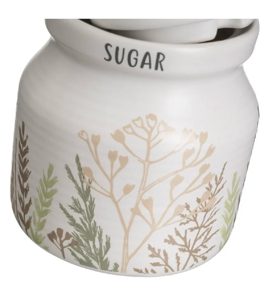 Wadiga Sucrier + Pot à Lait En Céramique Blanche Motif Herbes