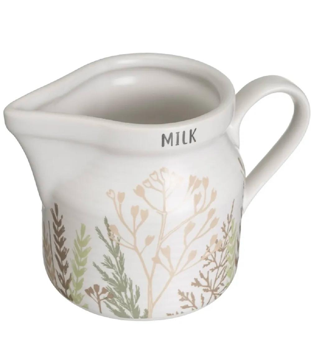 Wadiga Sucrier + Pot à Lait En Céramique Blanche Motif Herbes