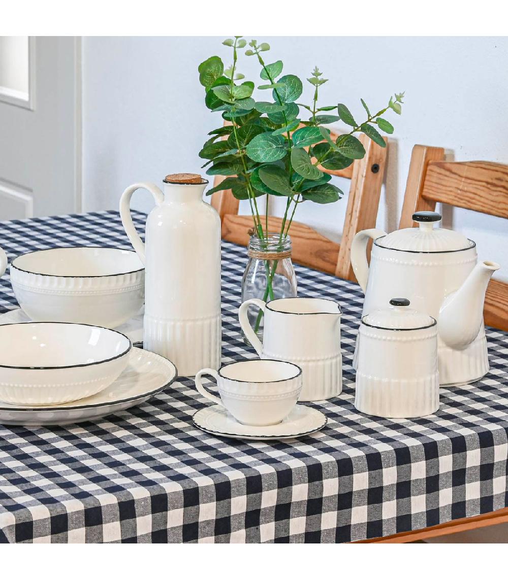 Wadiga Sucrier + Pot à Lait En Porcelaine Blanche Et Noire