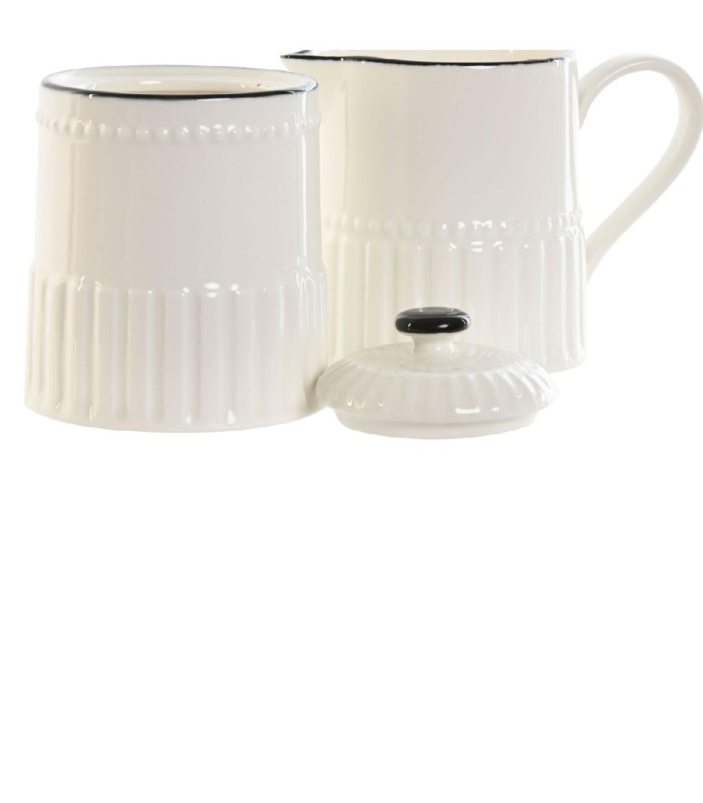 Wadiga Sucrier + Pot à Lait En Porcelaine Blanche Et Noire