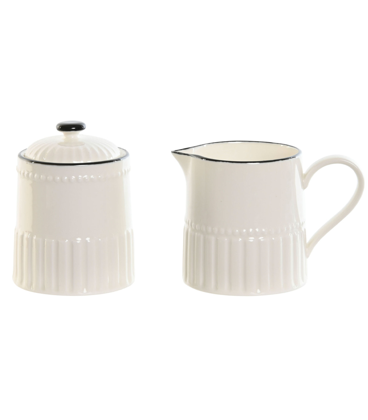 wadiga Sucrier + pot à lait en porcelaine blanche et noire