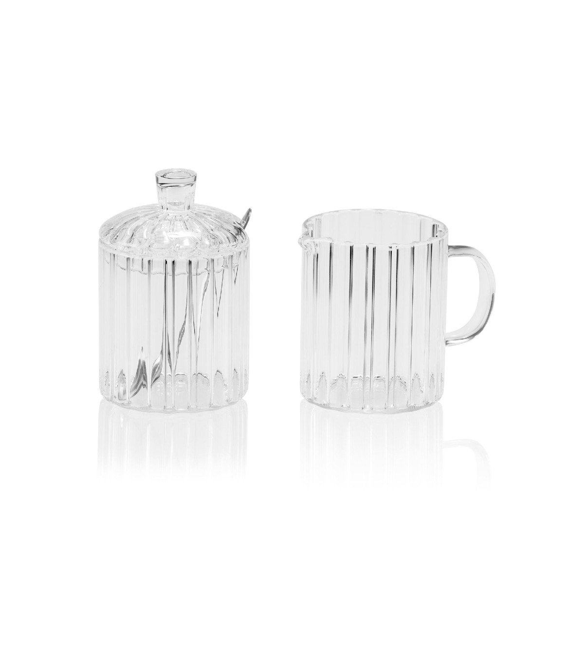 Wadiga Sucrier + Pot à Lait En Verre Strié Transparent