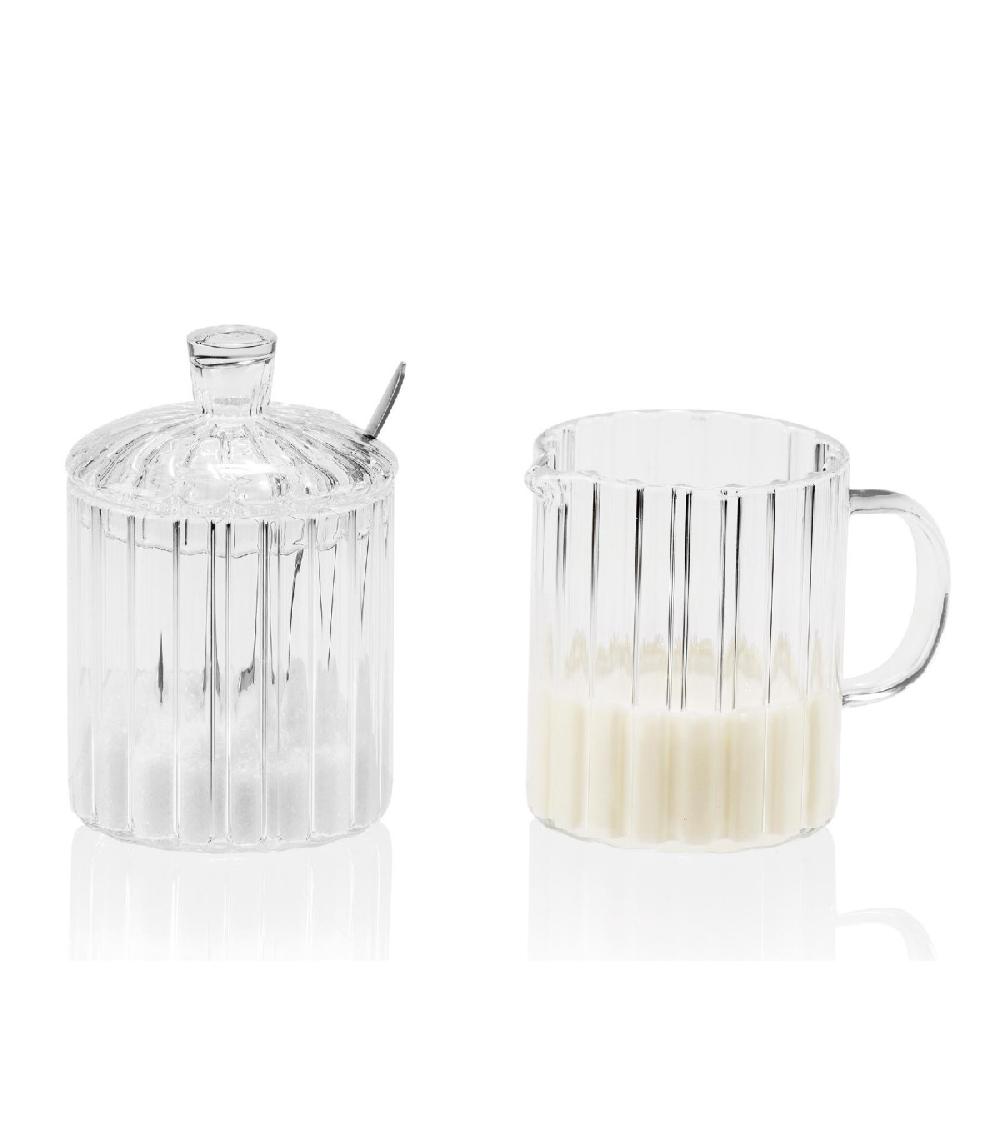 wadiga Sucrier + Pot à Lait en Verre Strié Transparent