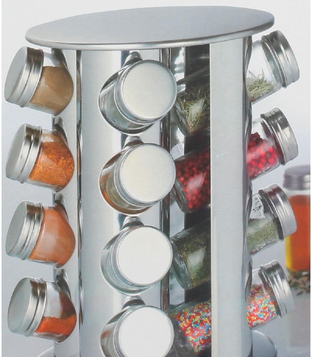 Wadiga Support à épices Rotatif Inox Et Ses 16 Pots Verre