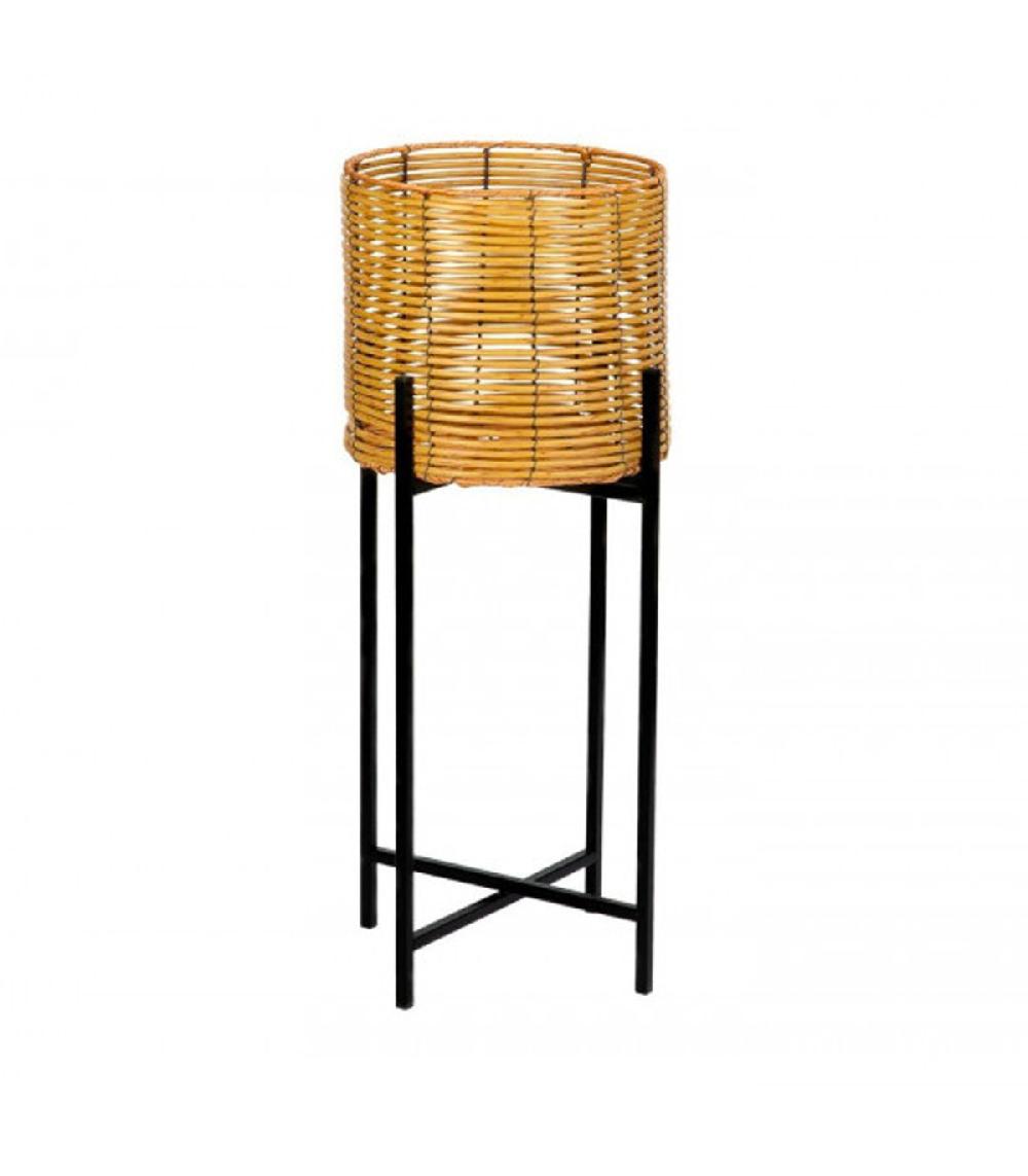 wadiga Support pot plante en rotin synthétique et métal noir - 30x77cm