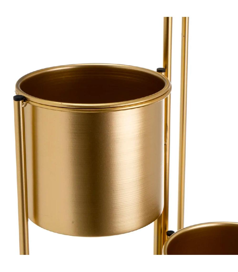 Wadiga Support Pot Plante Triple Articulé Métal Doré 38x19x65cm