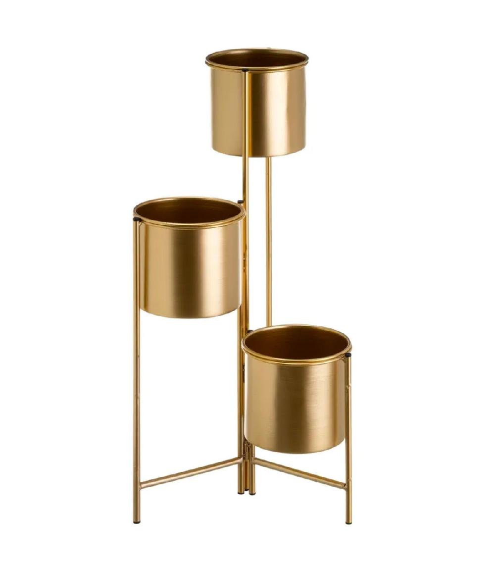 wadiga Support pot plante triple articulé métal doré 38x19x65cm