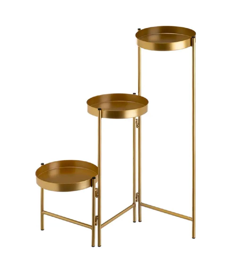 wadiga Support pot plante triple articulé métal doré 60x19x60cm