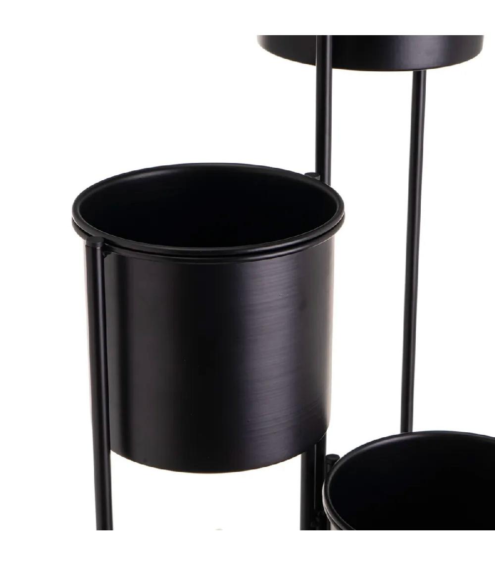 Wadiga Support Pot Plante Triple Articulé Métal Noir 38x19x65cm