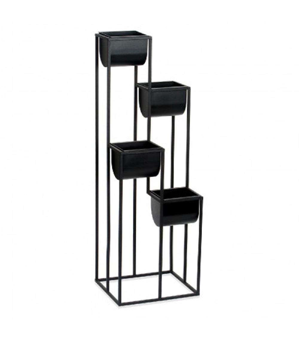 wadiga Support pots plantes étagé en métal noir - 33 5x29x100cm