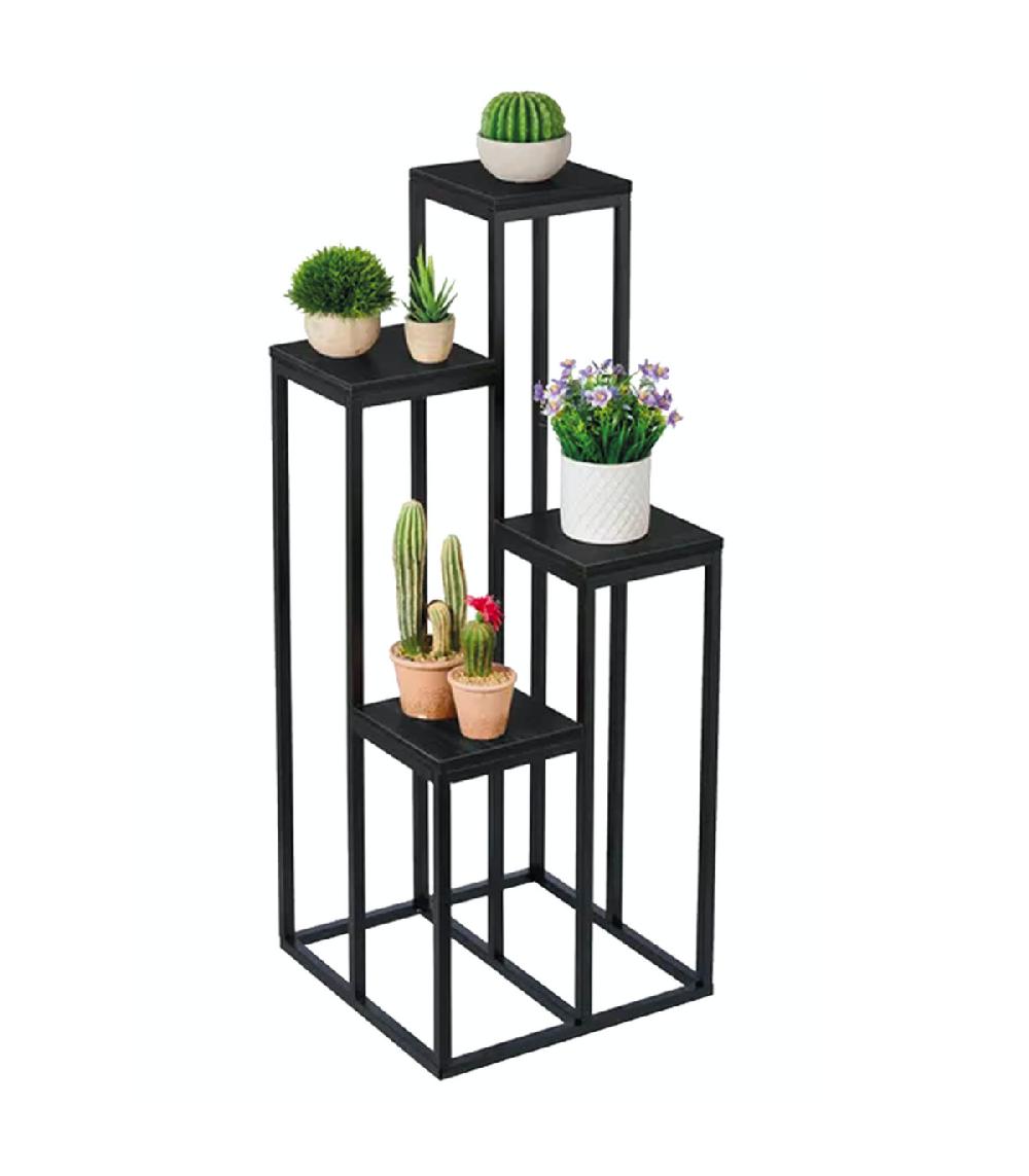 Wadiga Support Pots Plantes étagé En Métal Noir 48x48x132cm