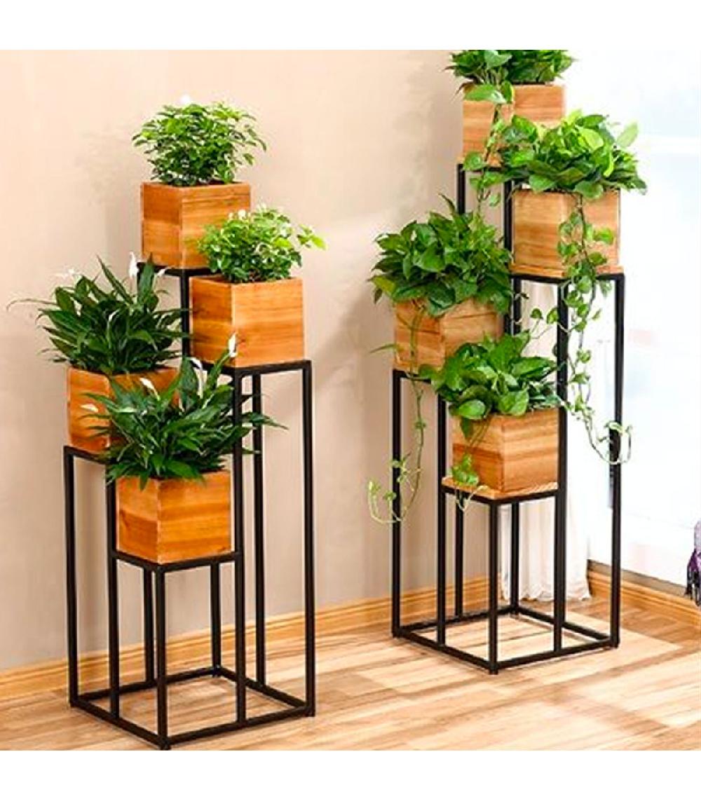 Wadiga Support Pots Plantes étagé En Métal Noir 48x48x132cm