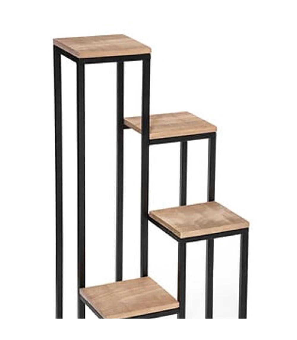 Wadiga Support Pots Plantes étagé En Métal Noir Et Plateaux Bois 36x36x88.5cm