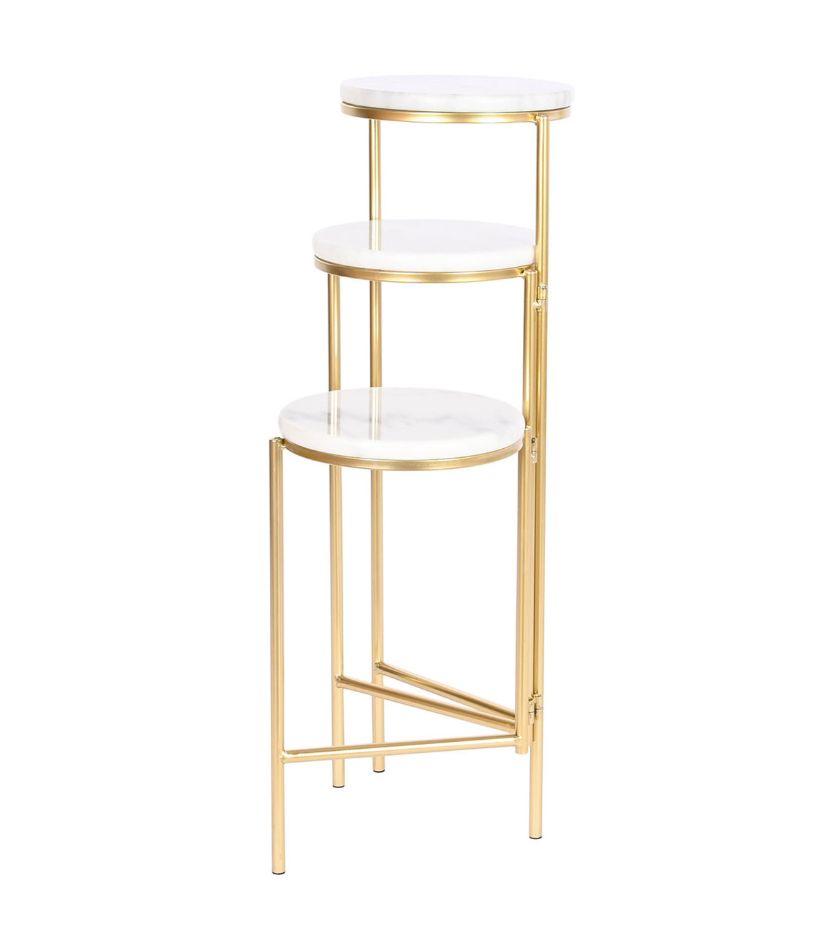 Wadiga Support Pots Plantes Métal Doré Et 3 Plateaux Marbre Blanc 48x48x75.5cm