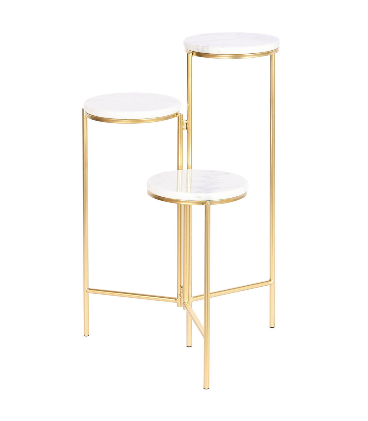 wadiga Support pots plantes métal doré et 3 plateaux marbre blanc 48x48x75.5cm