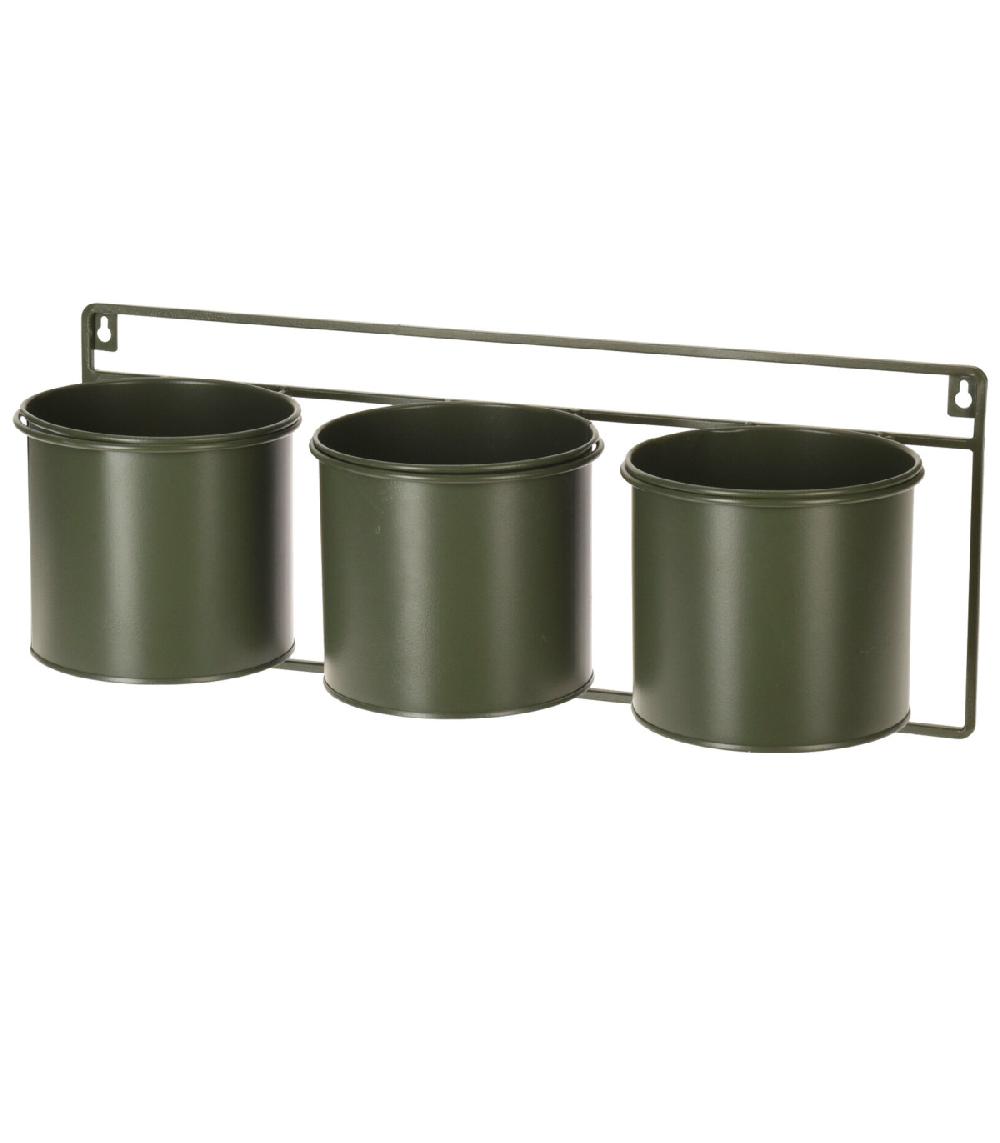 wadiga Support pots plantes mural en métal vert 3 pots