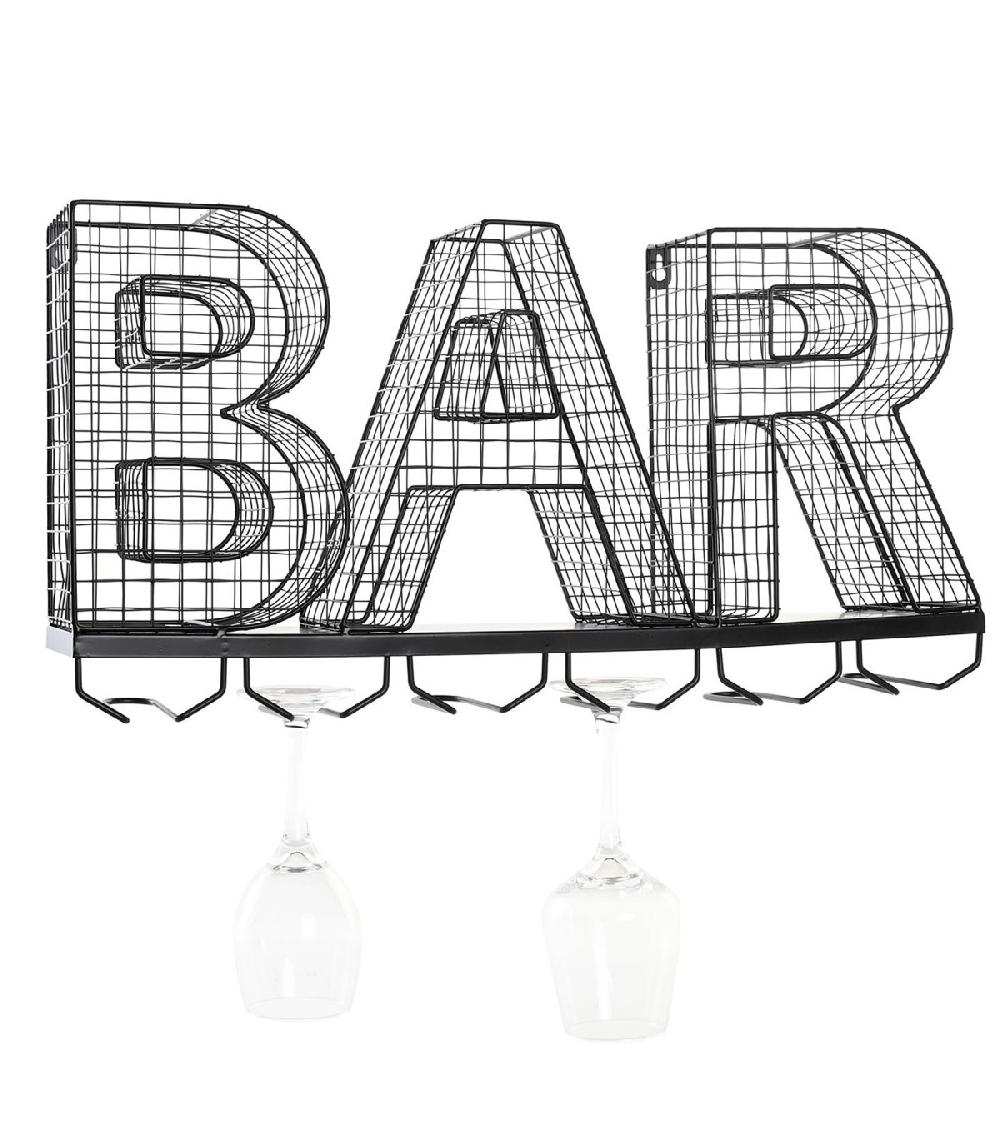 Wadiga Support Verres à Pieds Suspendu En Métal Noir Bar